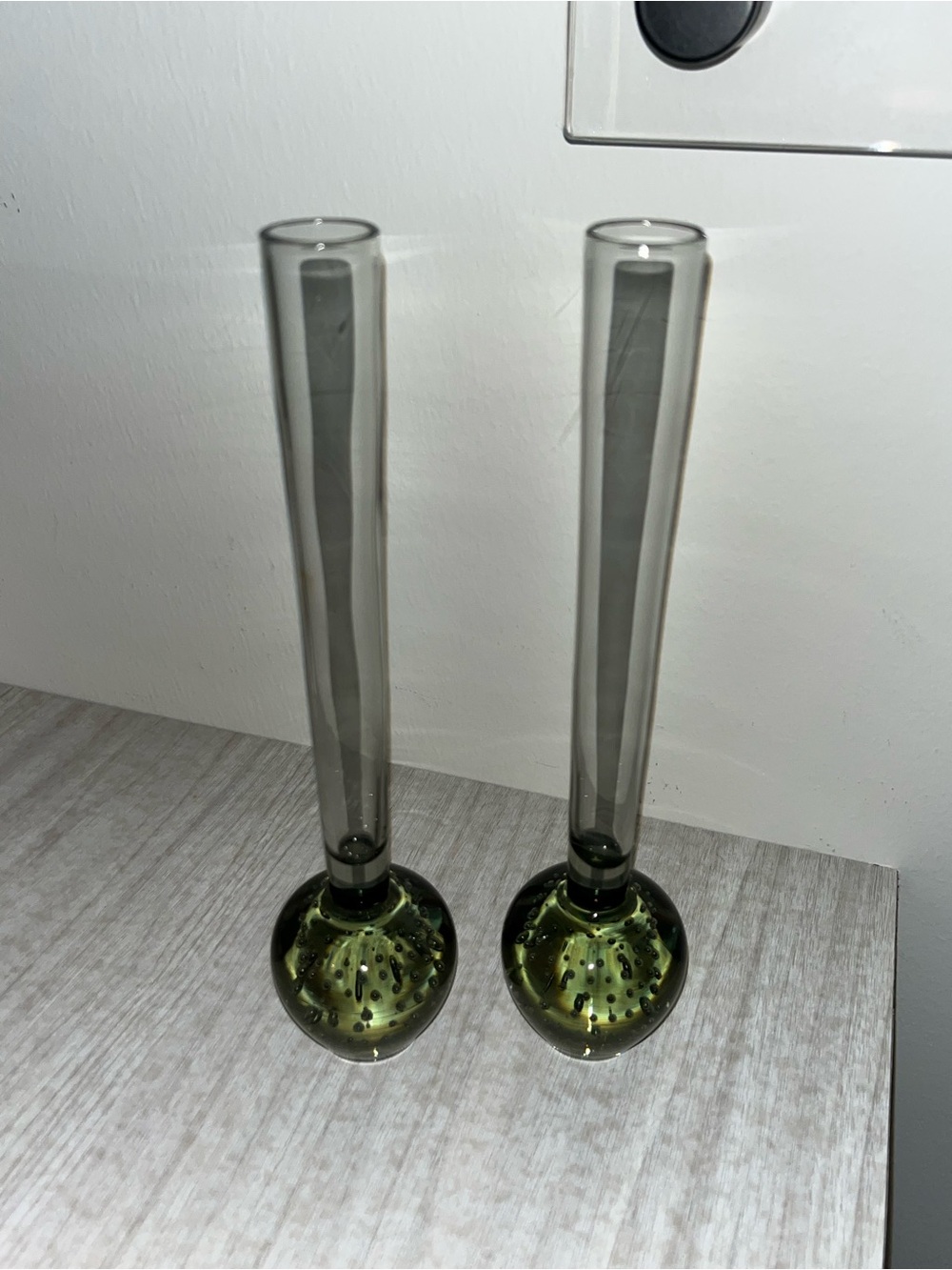 Vintage MCM Murano Glass Bud Vase (2) | Handblown Green Glass Bud Vase Pair